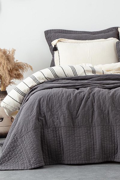 Ecocotton Set Cuvertură Pat Dublu Reha 100% Bumbac Antracit 240X260 Cm