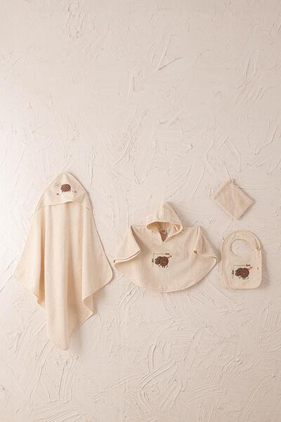 Ecocotton Little Sheep 4-Piece Baby Poncho Set 100% Organic Cotton Embroidered Ecru 0-1 Years