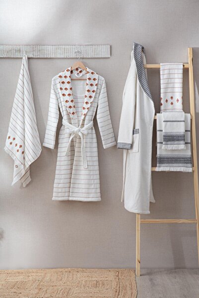 Ecocotton 100% Organic Cotton İmre Family Bathrobe Set Terra/Black - M/L