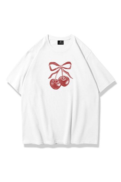 Trendiz Μπλουζάκι Unisex Cherry Ribbon Tram, Λευκό Χρώμα