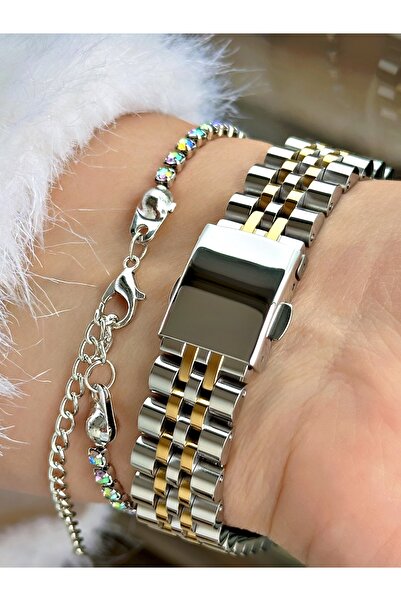 Ferrucci Ferrucci̇ Cut Glass Numbers Stones Gold Silver Metal Woman Wristwatch