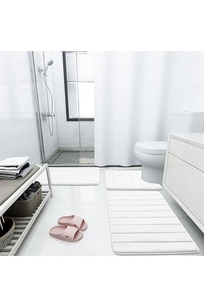 COOYA Memory Foam Bath Mat, 24" x 16", Soft and Non-Slip, Water Absorbent, Machine Washable Bath(White)