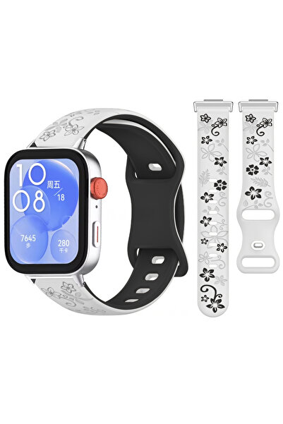 Sneezy Huawei Watch Fit 3 İle Uyumlu FloraFlex Çiçek Desenli Silikon Kordon