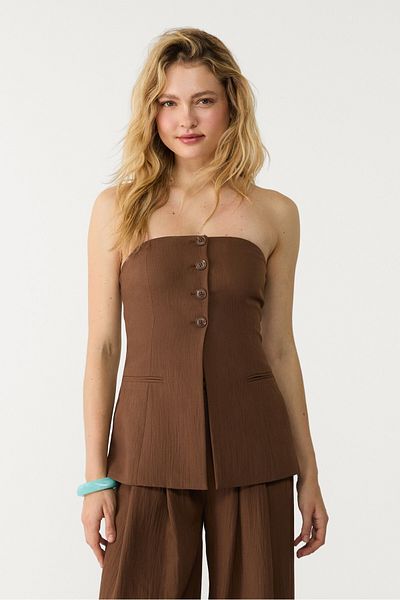 Stradivarius Textured bustier top with buttons