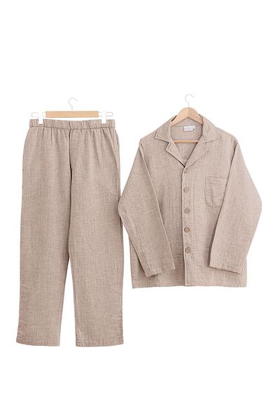 Ecocotton Σετ ανδρικές πιτζάμες Melsa 100% οργανικό βαμβάκι μουσελίνα μπεζ