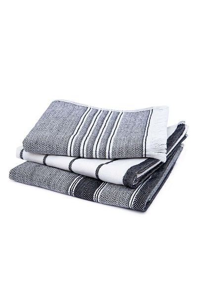 Ecocotton Elis Кърпи за сушене от 3 бр., 100% органична памучна прежда, боядисани със специално тъкане, черно-кремави, 40x60 см