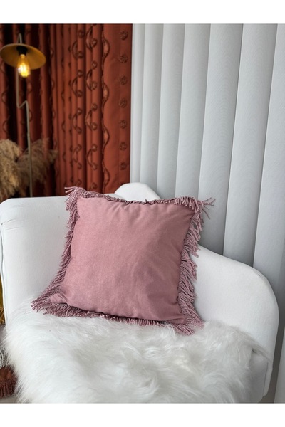 AYDINDOKUMA Ruby Tasseled Velvet Fabric Throw Pillow Cover with Fringes