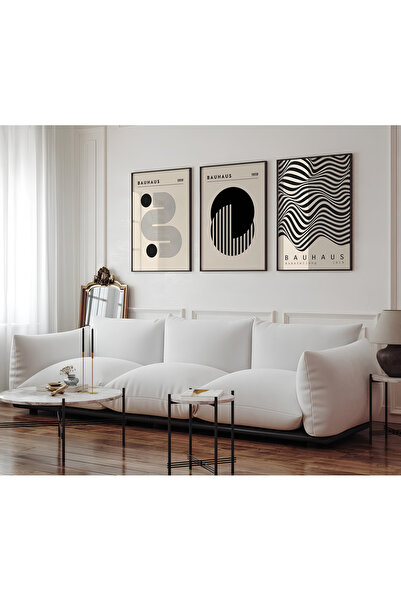 ARTCASTLE Set de 3 tablouri cu ramă din lemn Bauhaus