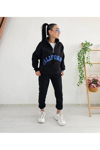 6 butik altı üstü butik Σετ αθλητικής φόρμας California Letter με βελούδινη λεπτομέρεια με φερμουάρ