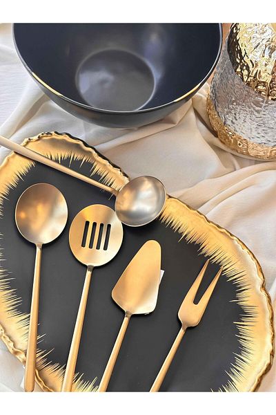 ROSSEV طقم ملاعق تقديم 5 قطع من Allegra Matte Gold