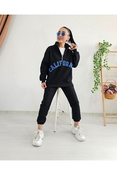 6 butik altı üstü butik Σετ αθλητικής φόρμας California Letter με βελούδινη λεπτομέρεια με φερμουάρ