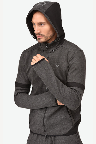 bilcee Чоловічий антрацитовий спортивний верх з капюшоном і гумовою манжетою 1231