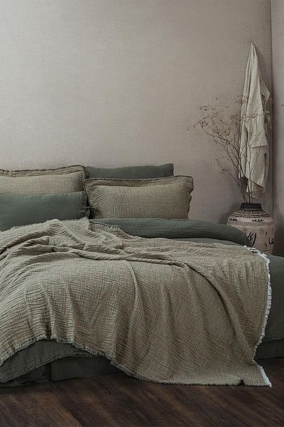 Ecocotton Muna Double Pique Set - 100% Organic Cotton, Green-Dark Green, 240x260 Cm