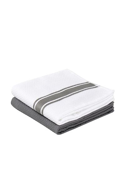 Ecocotton Elvin Кърпи за сушене, 2 броя, 100% органичен памук, специална тъкан, сиво-кремави, 40x60 см