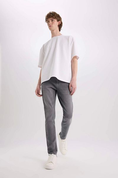 DeFacto E2740 Γκρι Carlo Skinny Fit Εξαιρετικά στενή εφαρμογή Κανονική μέση Εξαιρετικά στενό παντελόνι Jean