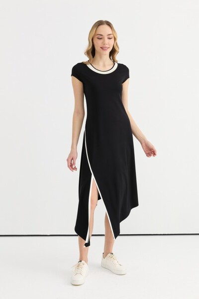 Selen Giyim Eteği Asimetrik Kısa Kol Penye Elbise