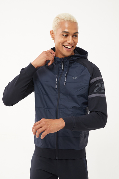 bilcee Erkek Koyu Lacivert Pamuk ve Dokumalı Kapşonlu Örme Eşofman Takım 1571