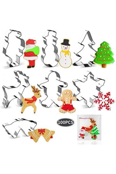 Joyoldelf Комплект форми за коледна торта Joyoldelf, 7 части, неръждаема стом...