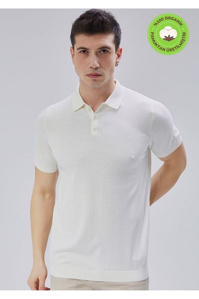 Trist Star Men's Ecru 100% Cotton Polo Neck Short Sleeve Knitwear Sweater Trist-7107