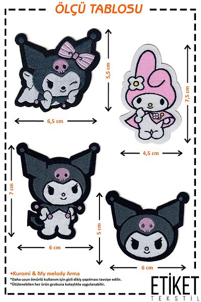 FANTASTIC ARMA Set de armă țesută care se lipsește cu călcat Patch Patch Kuromi, Melody, Melodi - Model Kuromi și Melodia mea
