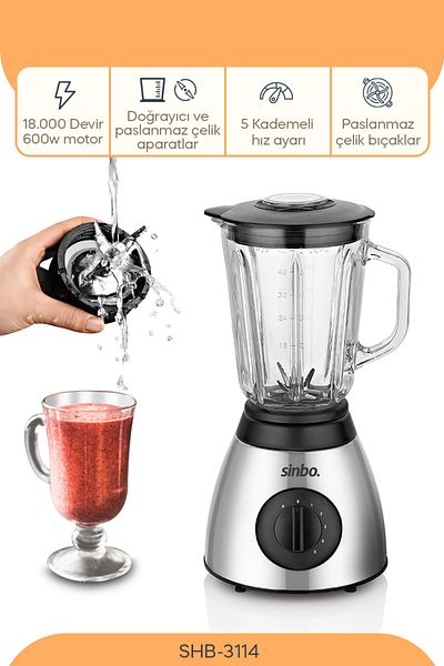 Sinbo Shb-3113 Red Cut Smoothie Blender and Grinder - 600W Ice Crusher