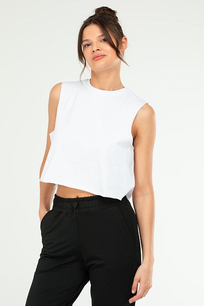 speedlife White Regular Basic 100% Cotton Crew Neck Sleeveless Crop Women Singlet Sf0749