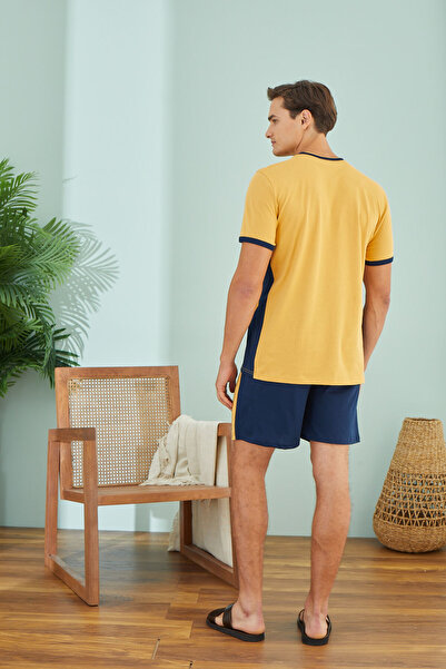 Sevim Ανδρικά, μουστάρδα-μπλε ναυτικό, 100% βαμβάκι, μπλουζάκι Σετ σορτς/ Ρούχα για το σπίτι