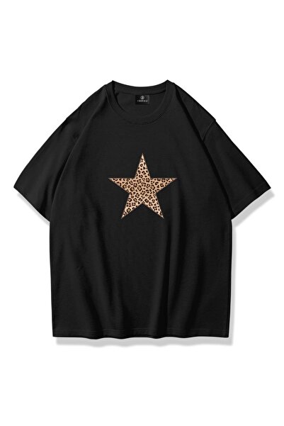 Trendiz Γυναικείο T-Shirt Leopard Star Μαύρο