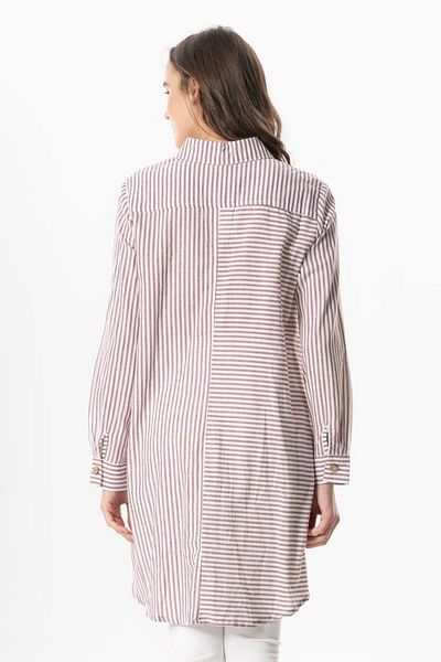 Eliş Şile Bezi Long Sleeve Şile Cloth, Unflowing Seasonal Shirt and Burgundy Striped Brdbyz