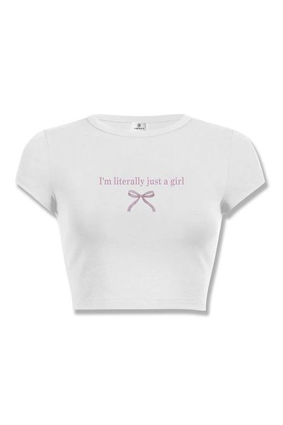 Trendiz Γυναικείο λευκό μπλουζάκι «I'm Literally Just a Girl».