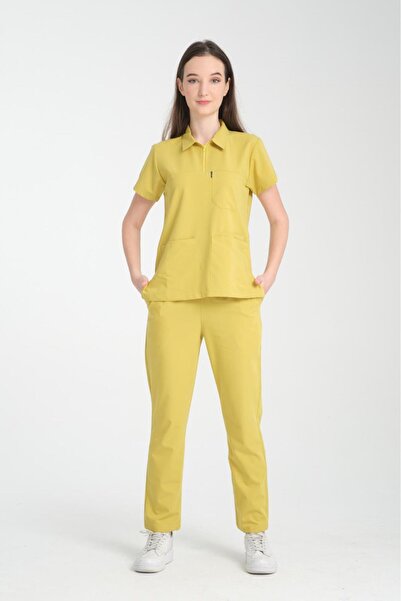 YILMAZ Üniforma POLO yaka Neon sarı  Unisex ütü istemeyen likralı doktor hemş...
