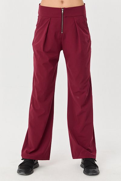 bilcee Pantaloni țesuți ușor roșu Claret - Lycra subțire, fermoar, picior larg 0074