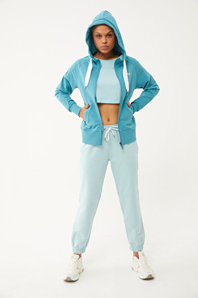 bilcee Kadın Nil Yeşili Organik Pamuklu Bol Spor Eşofman Altı 0722