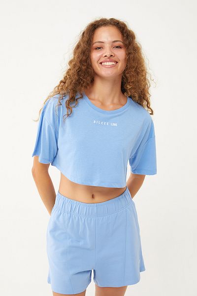 bilcee Tricou sport cu mânecă scurtă, albastru închis, din bumbac organic, supradimensionat, 0763