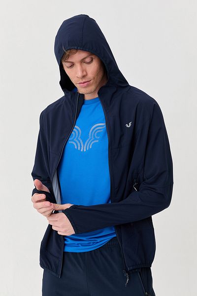 bilcee Ανδρικό μπλουζάκι με κουκούλα Navy Blue με φερμουάρ για τρέξιμο Αθλητικό μπουφάν 0727