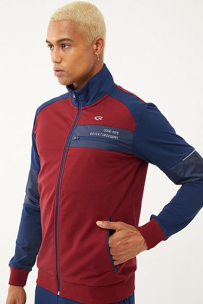 bilcee Quicktime Men's Claret Red Pocketed Narrow Leg Stand Collar Tracksuit 7010