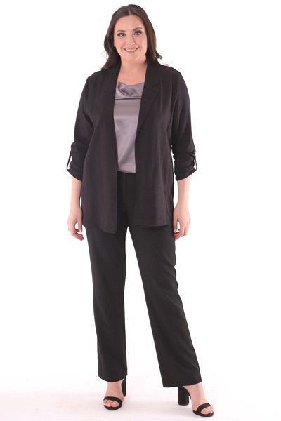 Metpoint Plus Size Double Breasted Collar Black Jacket
