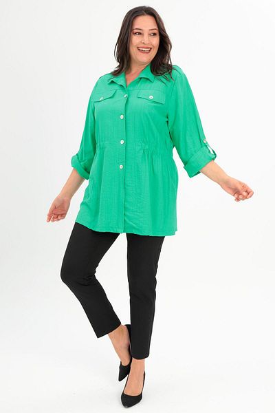 Metpoint Trend42Plus Large Size Green Trench Coat with Shoulder Epaulettes and Pocket Covers