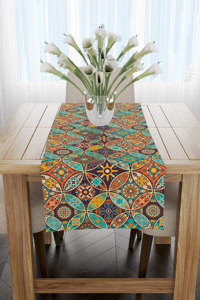 EsnafAli Orange Blue Retro Vintage Patterned Runner 40X220Cm