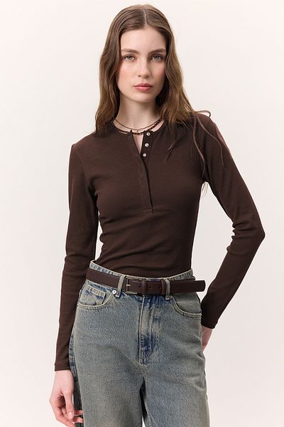 Manuka Body Openings with Snap Collar, Long Sleeves and Coffee Colors