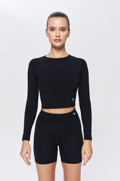 bilcee Women's Black Soft Brushed Sports Crop Body 9844