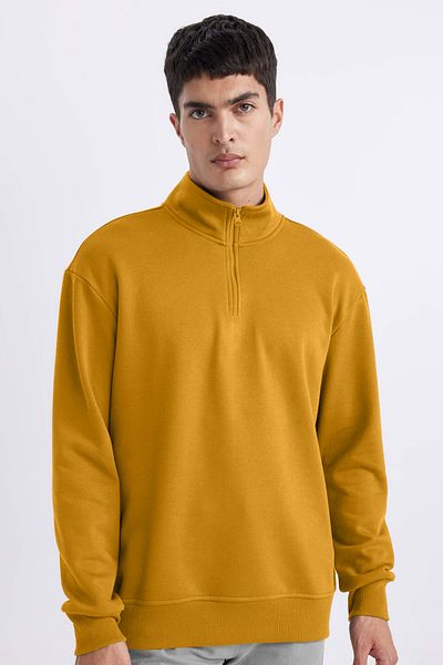 bilcee Peak Men's Dark Yellow Oversize Zippered Collar Sweatshirt 7021