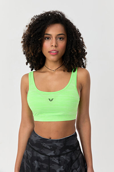 bilcee Women's Neon Green Melange Covered Silky Touch Polyamide Sports Bra 9717