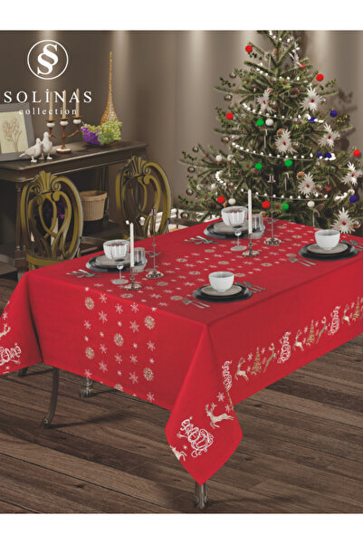Solinas Collection Dolce Gardenya Nakışlı Yılbaşı Kırmızı Masa Örtüsü