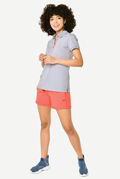 bilcee Γυναικείο βαμβακερό μπλουζάκι με κοντό μανίκι με γκρι κουμπιά 8719