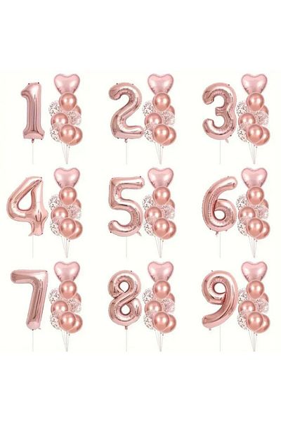 parti sürprizi 2 Year Old Foil Balloon Set with Rose Gold Heart