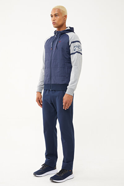 bilcee Чоловічий темно-синій бавовняний та тканий трикотажний спортивний костюм з капюшоном 1571