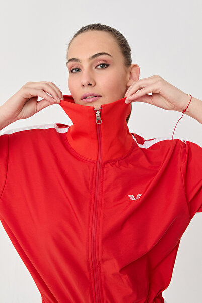 bilcee Red Parachute Fabric - Back Printed Women's Jumpsuit with Pockets 1531