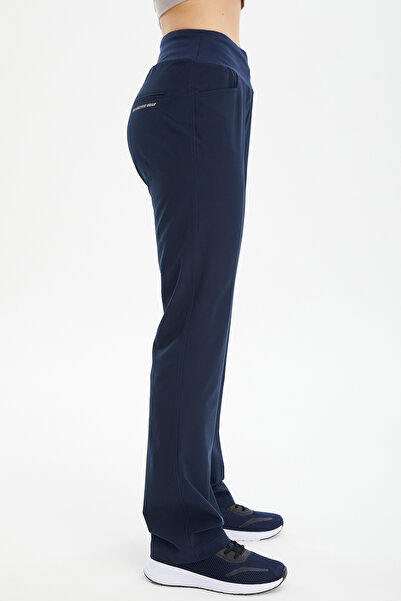 bilcee Navy Blue High Waist Pocketed Women's Sweatpants - Casual and Sports Outdoor Trousers 0733