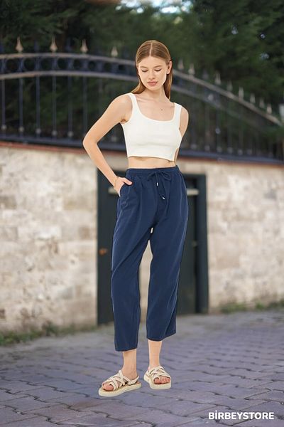 BİRBEYSTORE Unisex Plus Size Ακατέργαστο ύφασμα - Capri Unikal Style 100% Cotton Relaxed